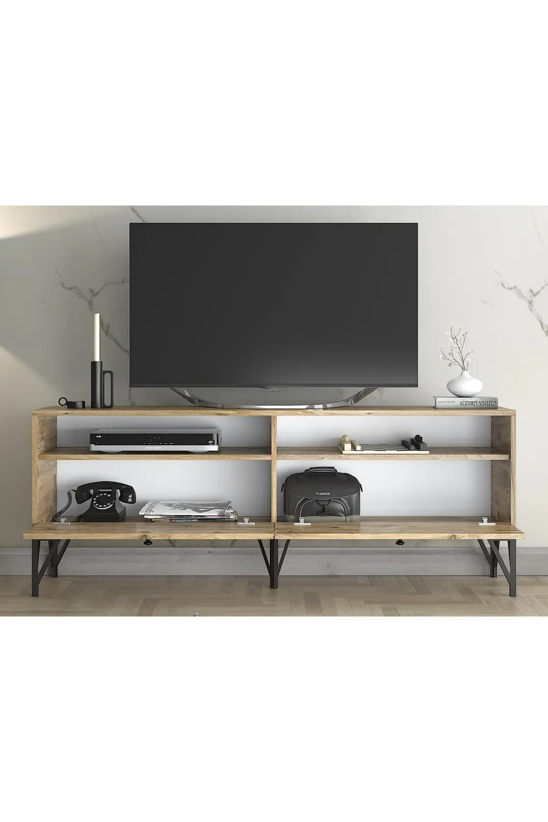 Astreo 160 Cm Metal Ayaklı Tv Ünitesi - Atlantik Çam / Siyah